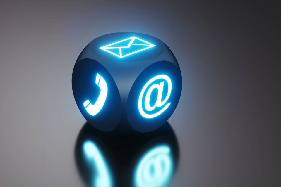 dice with communication symbols