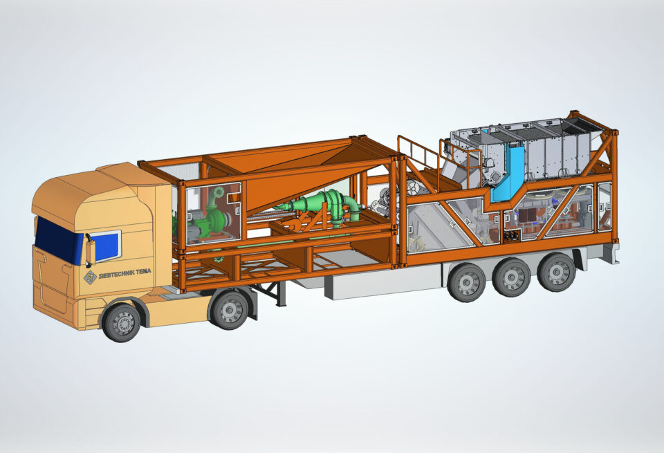 semi-mobile pulsator jig modular container design. This means that the core system can be moved by a truck capable of transporting two containers of this type
